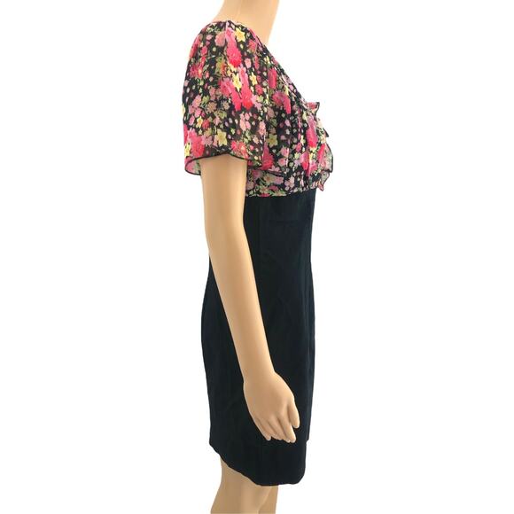 Love Tease SMALL Y2K Black Pink Floral Babydoll Empire Bodycon Sheath Mini Dress - Picture 3 of 5